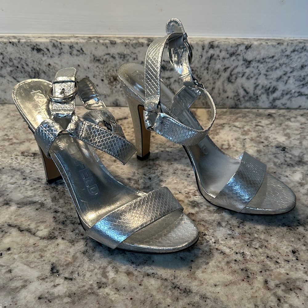 Karl Lagerfeld Metallic Silver Heels